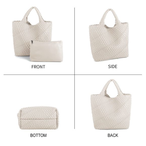 Woven Beach Tote Bag, Macaron Soft Leather Weave Handbag With Purse :P - Picture 2 of 7